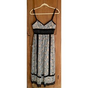 Anna Sui petite floral print lace trim sleeveless silk maxi dress